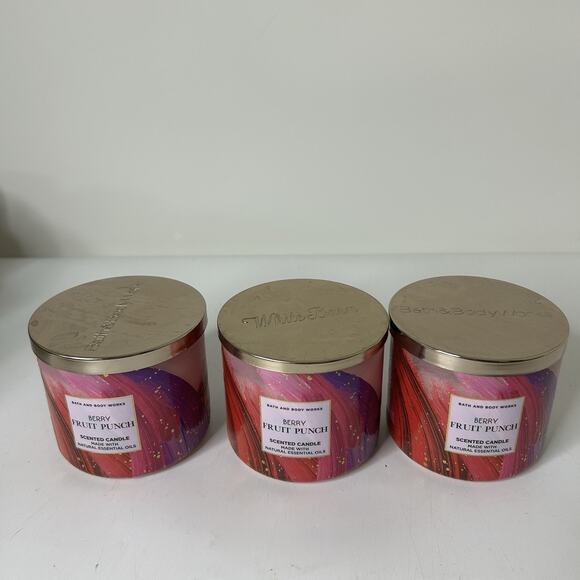 Bath & Body Works Berry Fruit Punch 3-wick Scented Candle 14.5oz Lot Of 3 - Picture 1 of 5